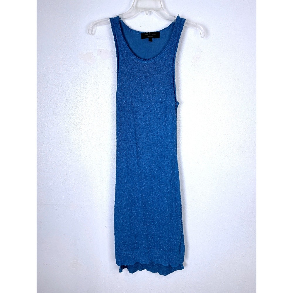 Rag & Bone Dress M Blue Textured Linen Blend Knit Sleeveless Scoop Neck Midi